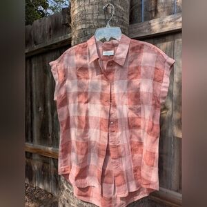 NWOT Lucky Brand Pink Gingham Button Down Top- Medium